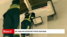 İpe takılan güvercini itfaiye kurtardı