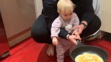 Girl Flips Pancake Perfectly Before Little One Starts Crying