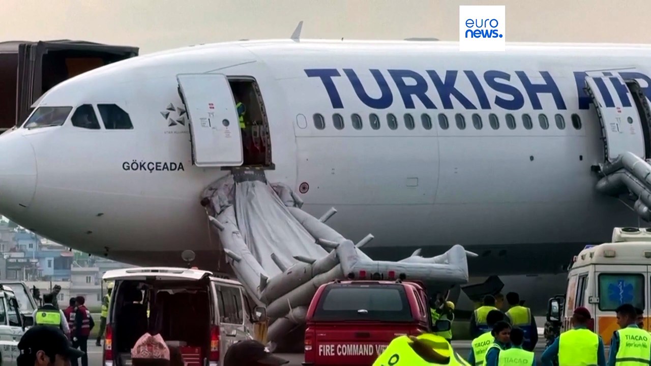 Turkish Airlines plane evacuated after landing gear fire in Nepal, officials say