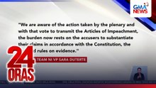 Defense team ni VP Duterte, handang dumepensa sa Senado na magsisilbing impeachment court | 24 Oras