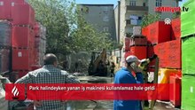 Park halindeyken yanan iş makinesi kullanılamaz hale geldi