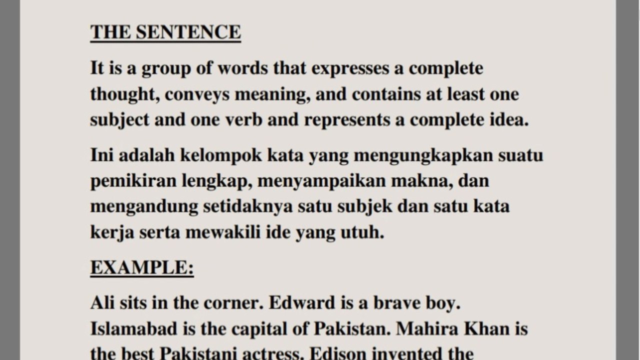 BELAJAR BAHASA INGGRIS DALAM BAHASA INDONESIA(Pelajari kalimat dan jenis-jenis kalimat dalam bahasa ibu Anda)bahasa Indo