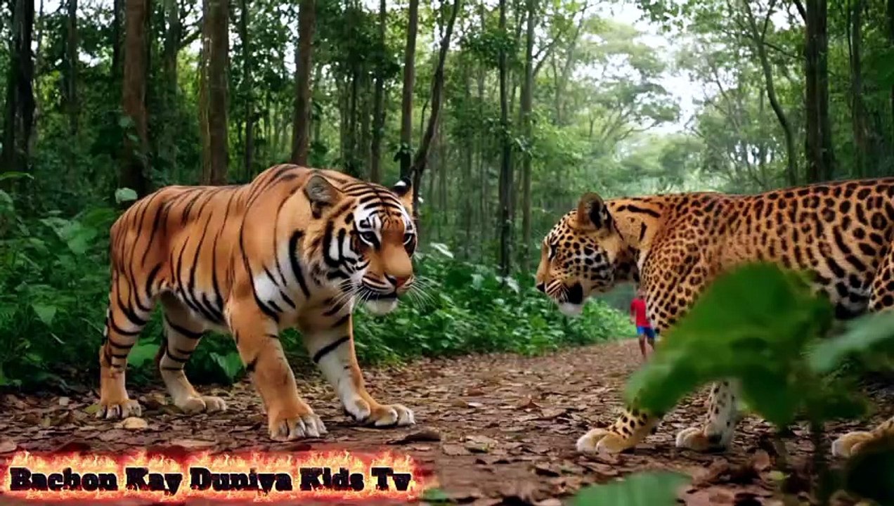 Tiger and Leopards Fight