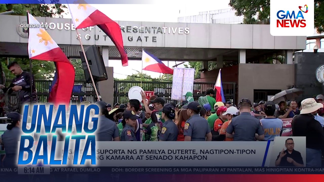 Mga tagasuporta ng pamilya Duterte, nagtipon-tipon sa labas ng Kamara at Senado kahapon | Unang Balita