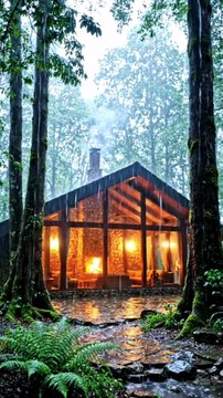 Heavy Rain Ambience for Sleep, Relax & Study 🌧️| Cozy Forest Lounge with Fireplace 🔥 #rain #shorts #relax