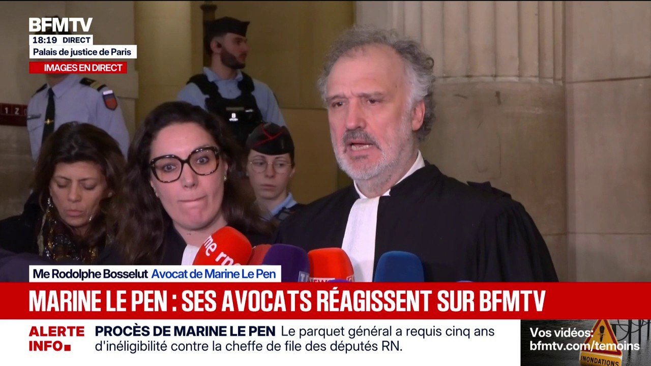 "La cour prendra le temps qui lui est nécessaire", réagit Me Rodolphe Bosselut, avocat de Marine Le Pen, après l'annonce de la date à laquelle sera rendue la décision