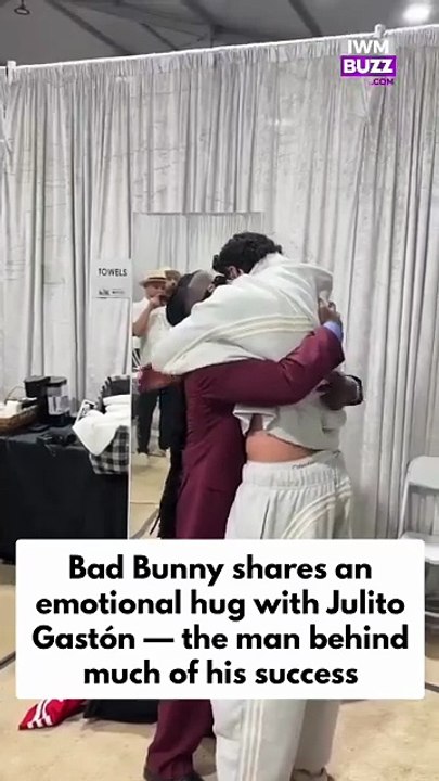 After the Super Bowl, Bad Bunny shares an emotional hug with his musical director, Julito Gastón, the man behind much of his success