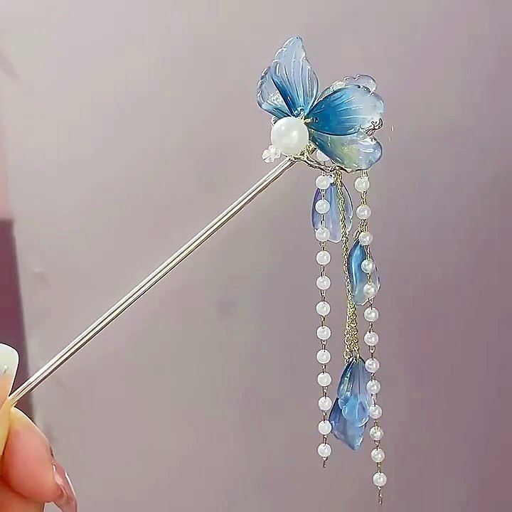 Luxury Gradient Flower Hairpin Under SAR 10 😍 Elegant Pearl Tassel Hair Accessory for Girls