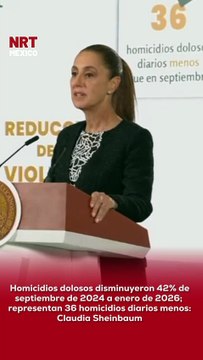 La Presidenta de México, Claudia Sheinbaum Pardo, resaltó que a nivel nacional los homic1dios dolosos disminuyeron 42 por ciento