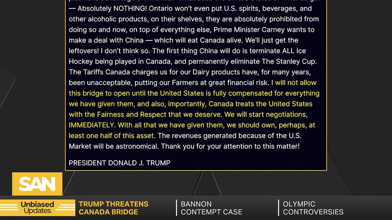 Trump threatens to block US-Canada bridge, demanding trade concessions
