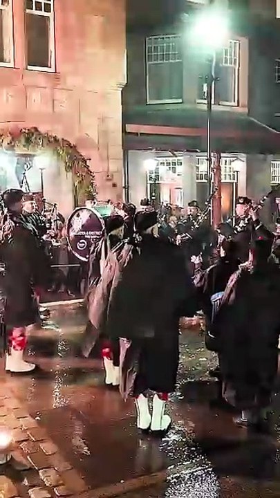 Ballater Pipe Band playing outside the Fife Arms in the centre of Braemar for Burns Night 2026. This was on Saturday 24th January 2026_ and the warming fire