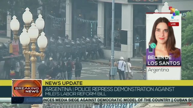 Argentine police repress demonstrators opposing Pres. Milei's labor reform bill