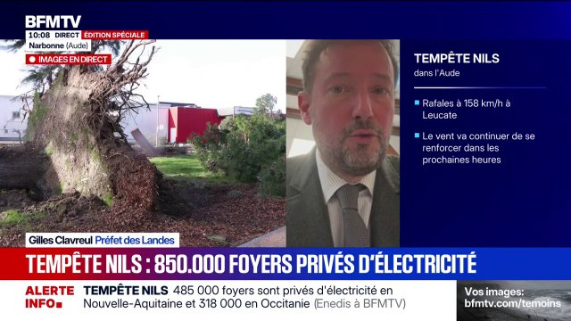 Tempête Nils: La moitié des foyers du département sont privés d'électricité ou fortement perturbés , indique Gilles Clavreul, préfet des Landes