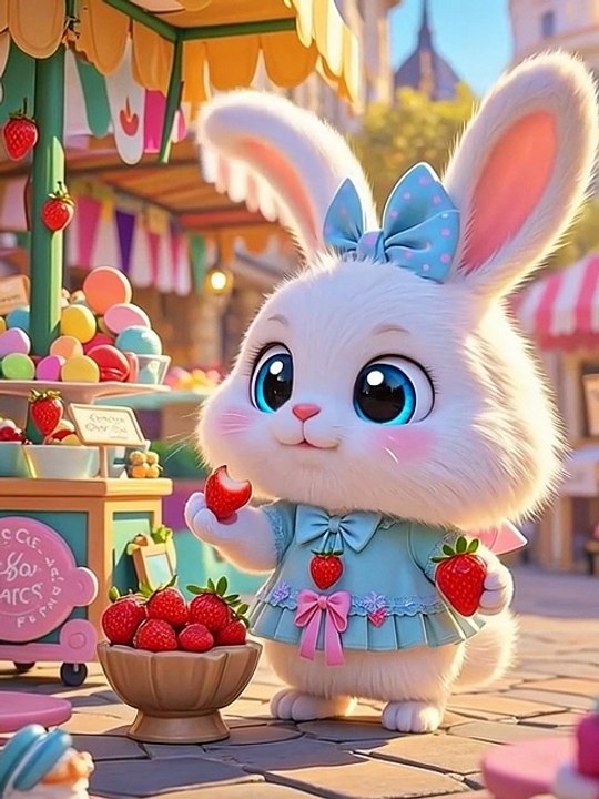 Happy Rabbit Enjoying Strawberry 🍓🐰 | Cute 3D Cartoon Animation