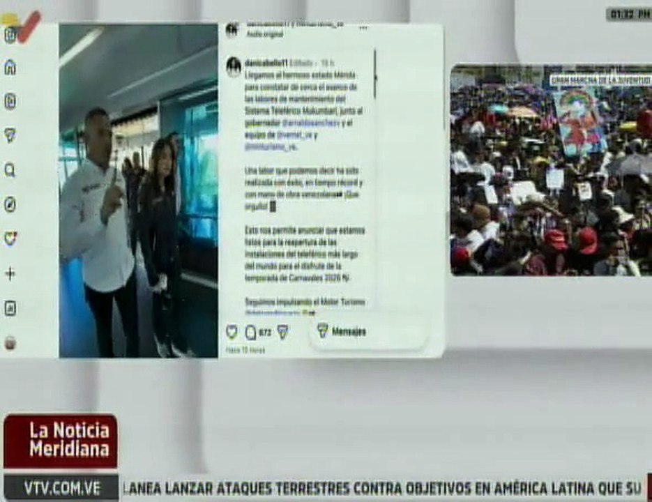 Min. Daniella Cabello anunció que está lista la apertura del Teleférico Mukumbarí en Carnavales 2026