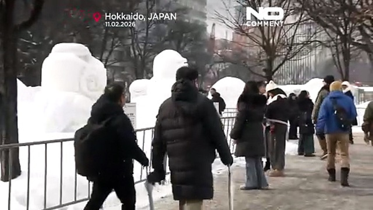 Snow and ice sculptures draw visitors to winter festival in Japan