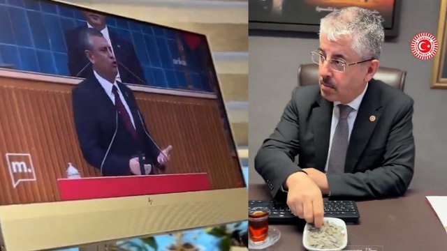 Meclis çatısı altında pes dedirten görüntüler: AKP'li vekil, çekirdek çitledi, Özgür Özel'i izledi