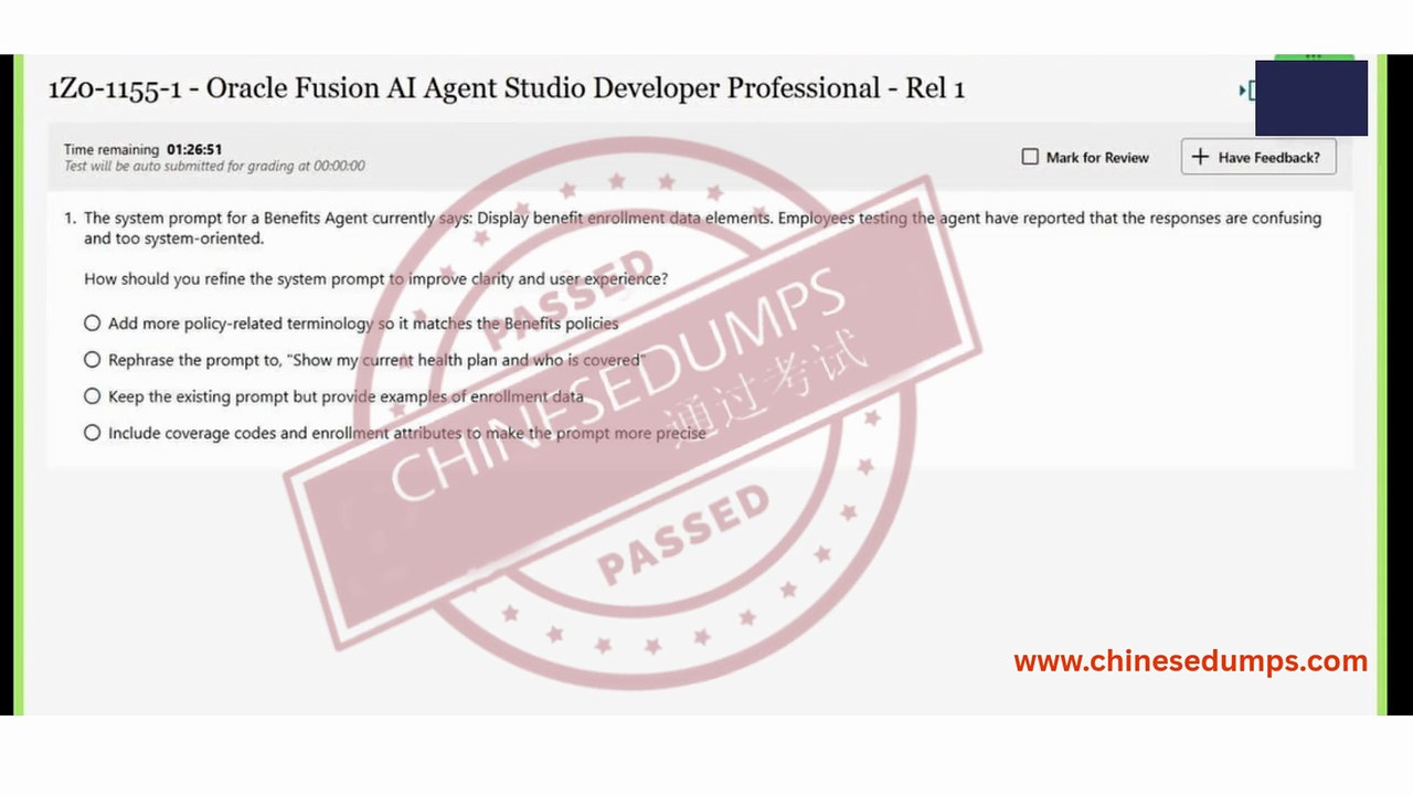 Oracle Fusion  AI Agent Studio Developer Professional (1Z0-1155-1)