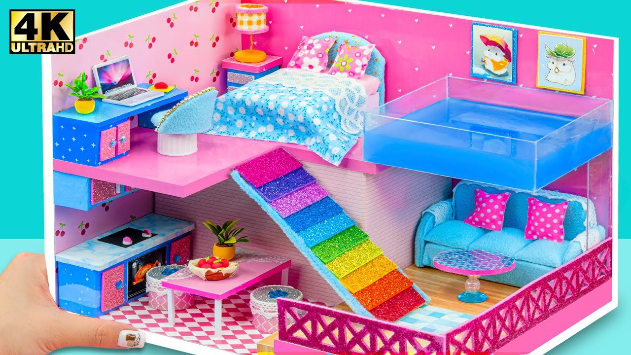 DIY Miniature House #46 ❤️ How To Make Cardboard House with bedroom, kitchen, living room, mega pool