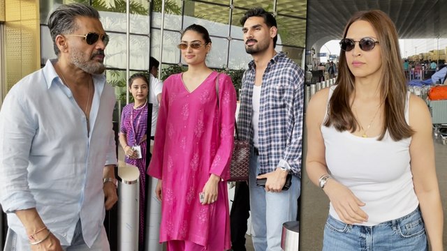 Bollywood Airport Diaries: Suniel Shetty, Athiya & Ahan Shetty, Esha Deol Spotted Departing