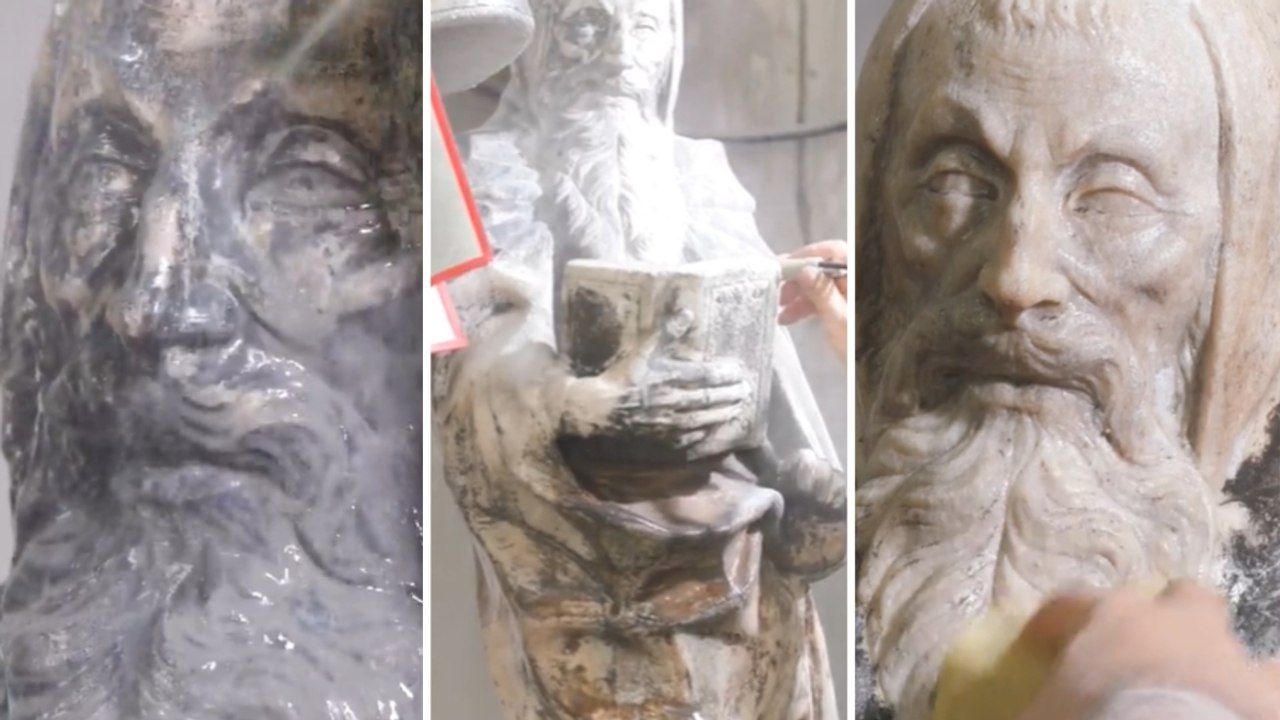 Il «Santo barbuto» torna a splendere: la statua del Duomo esposta in piazzale Cadorna dopo il restauro