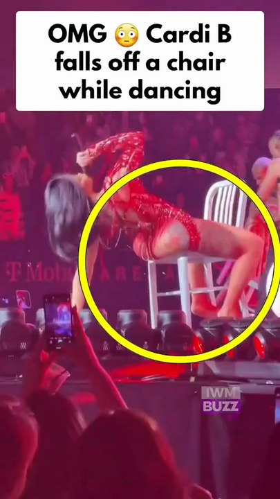 Hollywood rapper Cardi B falls off a chair while dancing during her little miss drama tour