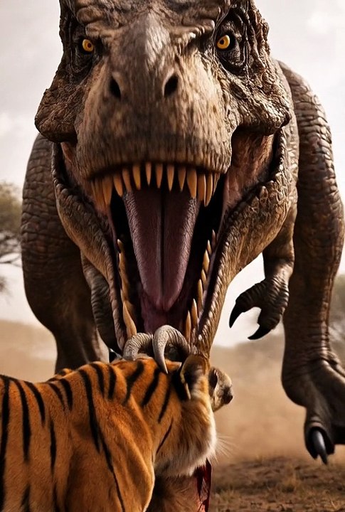 "Epic Predator Showdown: Dinosaur vs Tiger in Savage Attack!"