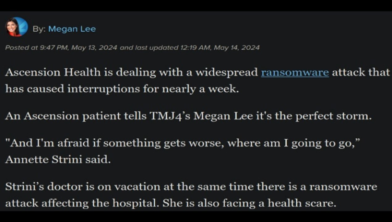 Privileged Ascension Doctors Go On VACATION In Wake Of Cyberattack - Operations Left In Shambles
