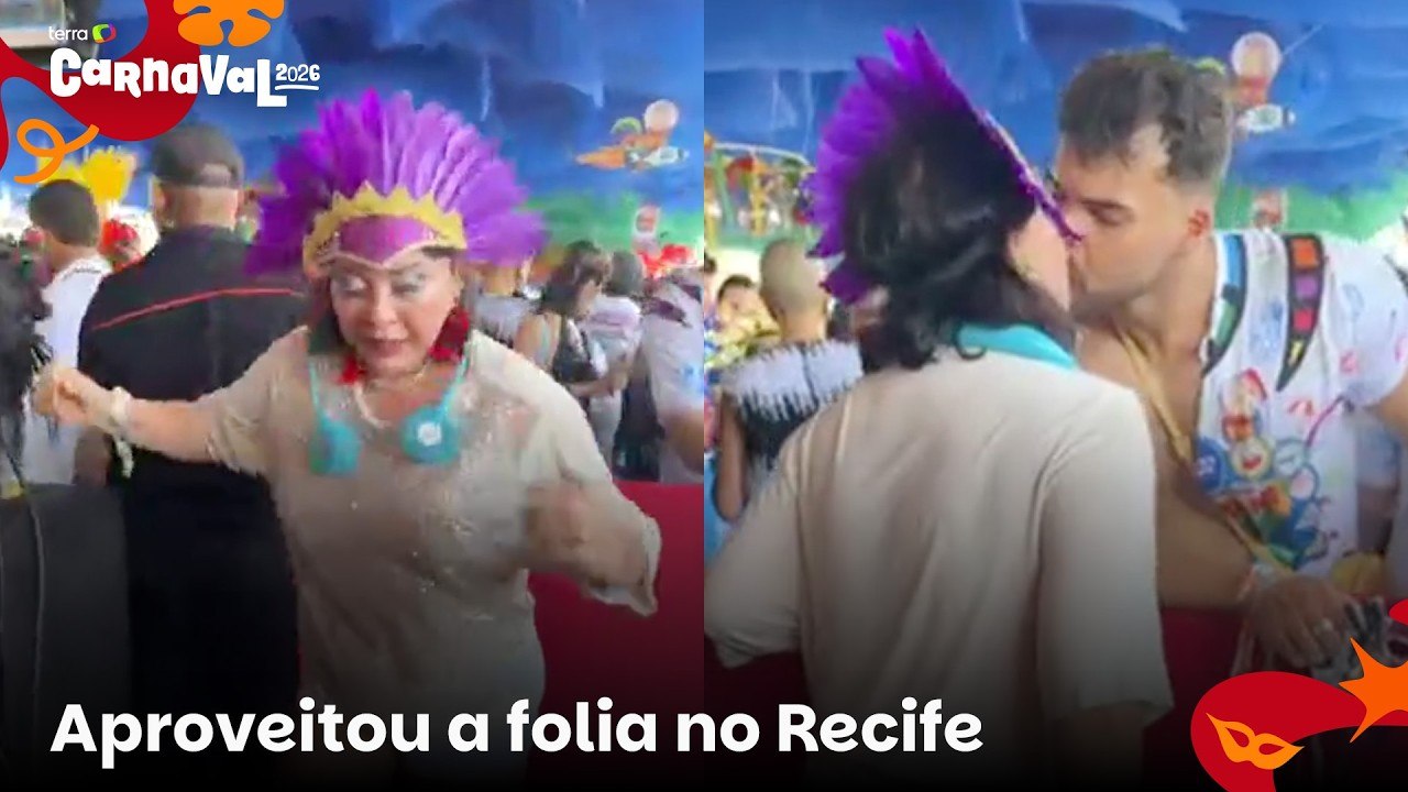 Roberta Miranda curte o Galo da Madrugada com o namorado e beija muito