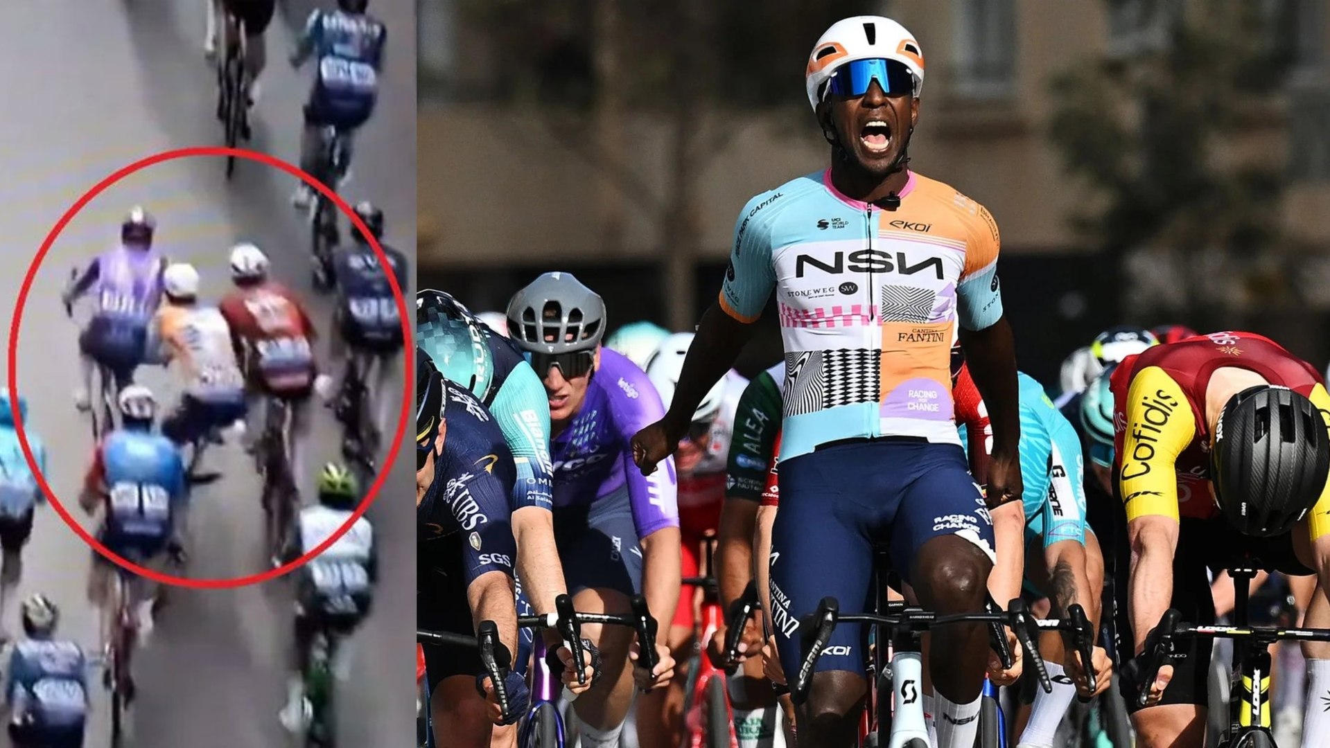 Girmay libra milagrosamente el 'sandwich letal' y triunfa en Almería para dar otra alegría a Iniesta