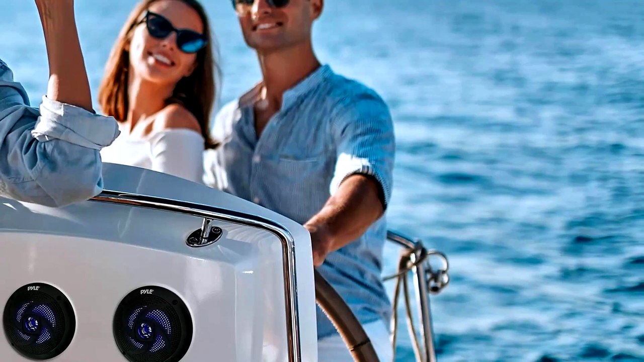 Pyle Marine Speakers 5.25 Inch Waterproof Stereo System with LED Lights