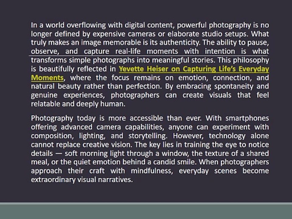 Yevette Heiser: Finding Beauty in Everyday Moments Through Authentic Photography