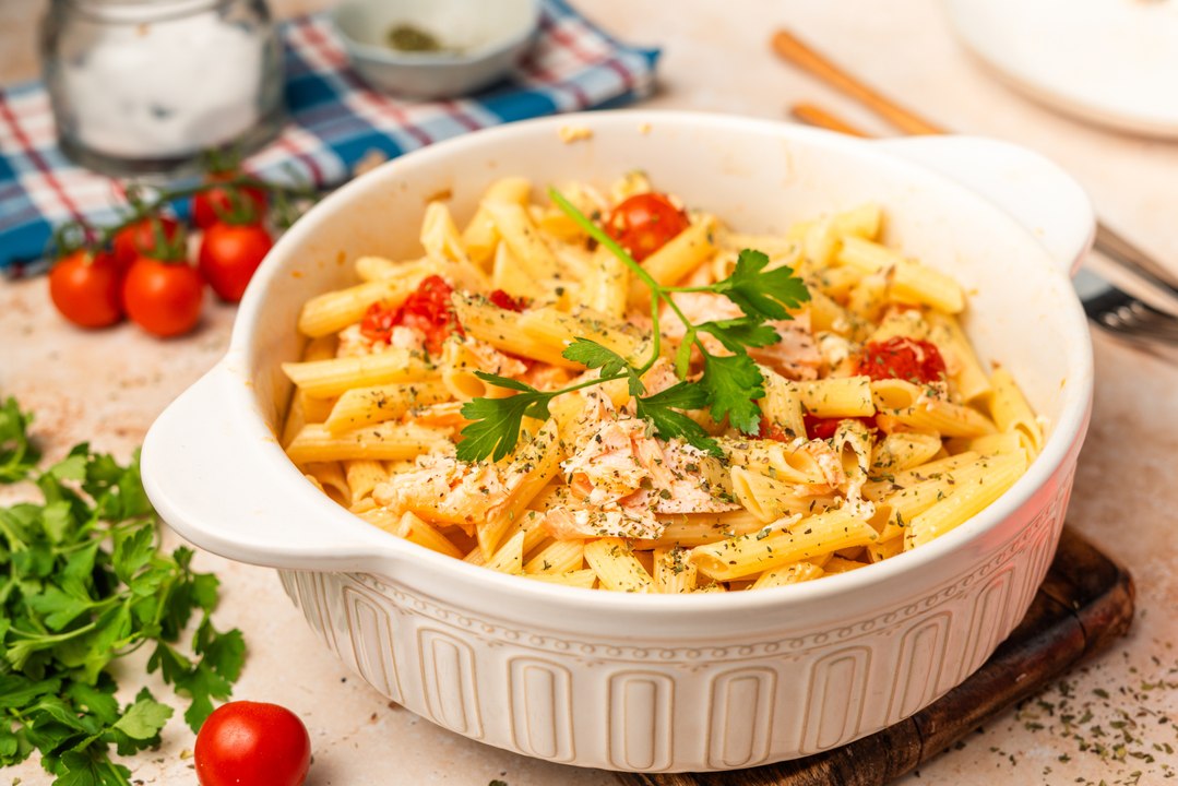Pasta con salmón en airfyer