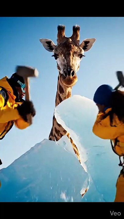 Witness an incredible rescue as a giant giraffe is trapped in ice! ❄️🦒