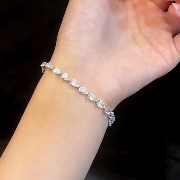 Pear cut moissanite tennis bracelet review ✨ luxury jewelry under budget, diamond look bracelet for women, S925 silver white gold plated sparkle bracelet deal.