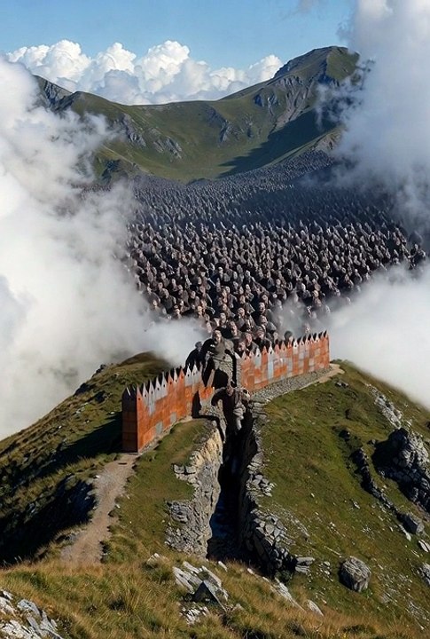 gog magog yajuj makjuk di balik celah darial gunung kaukasus terlihat sudah keluar dari gunung