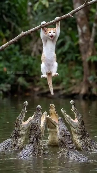Brave Monkey Rescues Kitten from Hungry Crocodiles! #animal #rescue