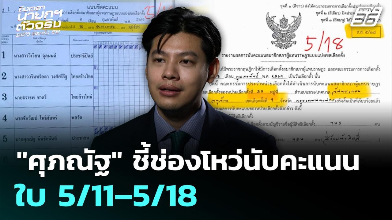 "ศุภณัฐ" ชี้ช่องโหว่นับคะแนน ใบ 5/11–5/18 | เลือกตั้ง 2569 | เที่ยงทันข่าว | 17 ก.พ. 69