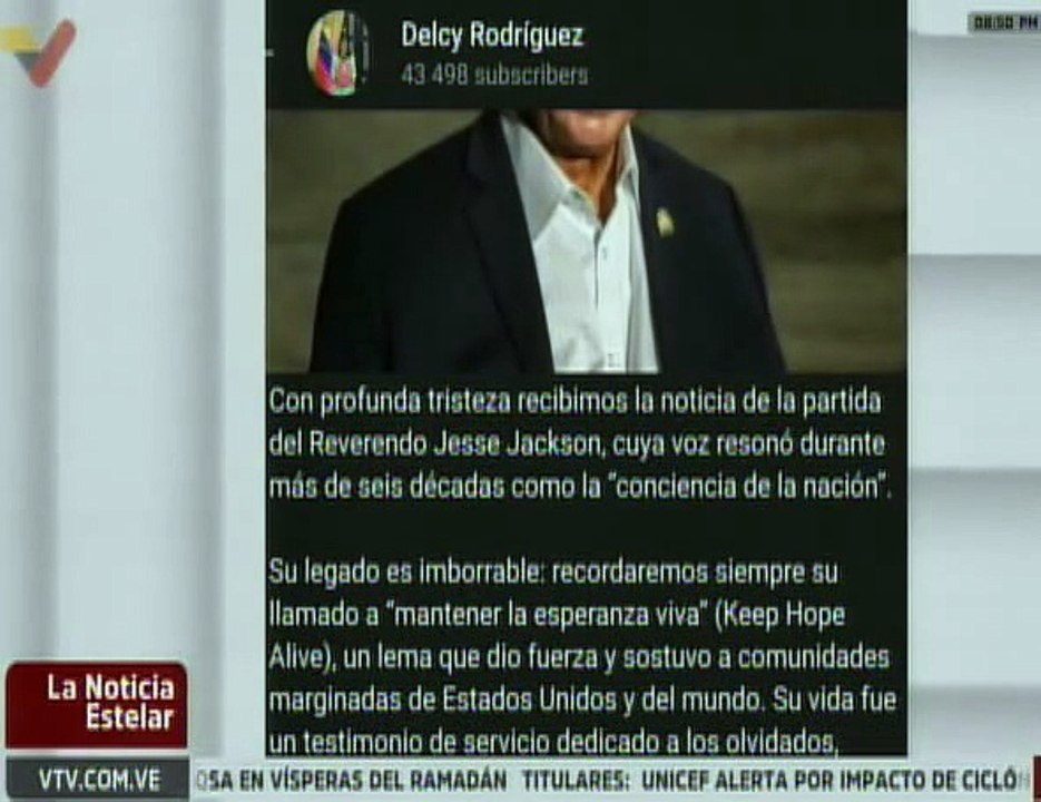 Presidenta (E) envió sus condolencias por el fallecimiento del Reverendo Jesse Jackson