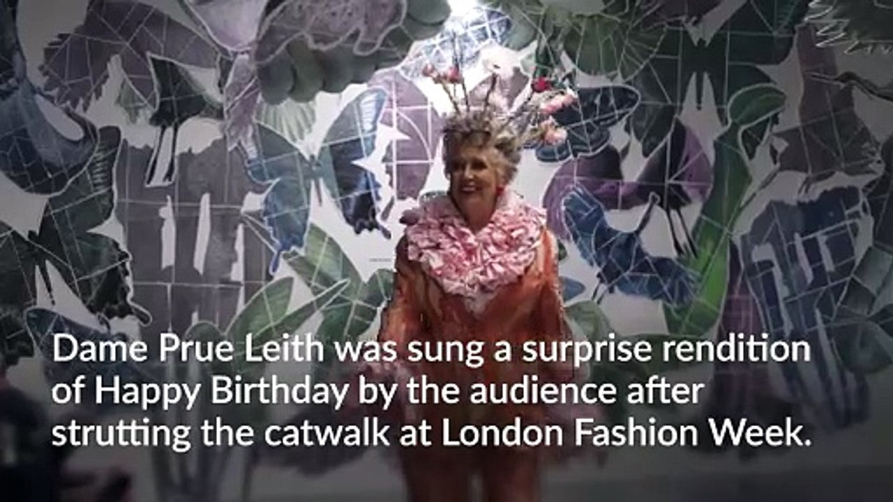 Dame Prue Leith surprised by birthday celebrations on catwalk