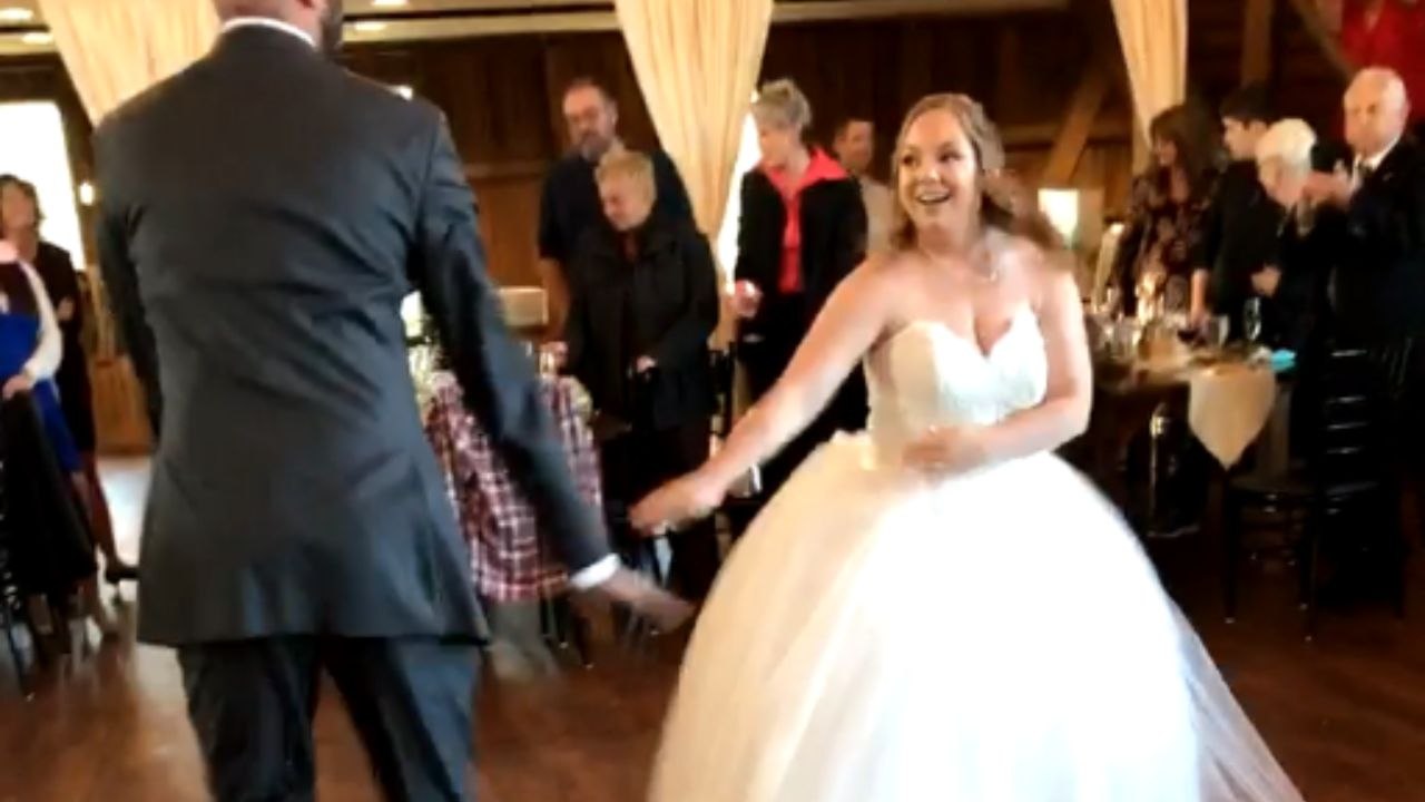 Bride loses her footing in the middle of the First Dance and creates an unexpectedly funny scene