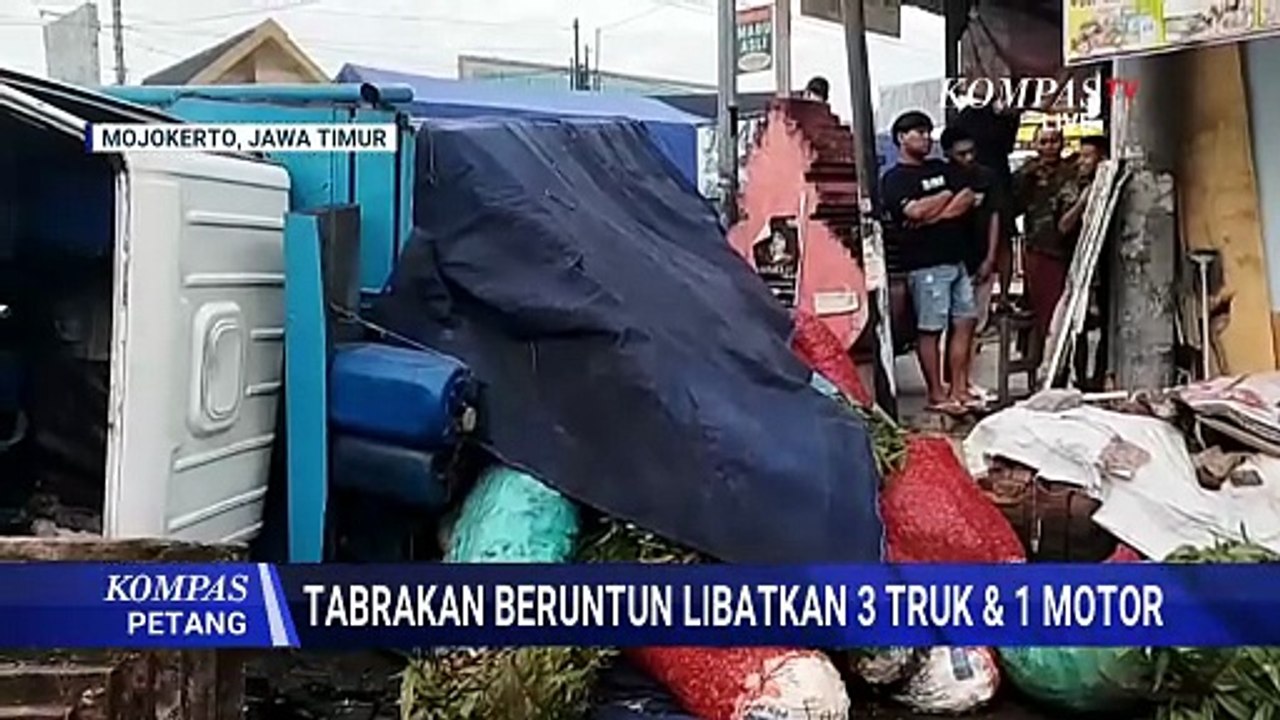 Kecelakaan Beruntun Libatkan 3 Truk dan Motor di Mojokerto, 4 Orang Terluka | KOMPAS PETANG