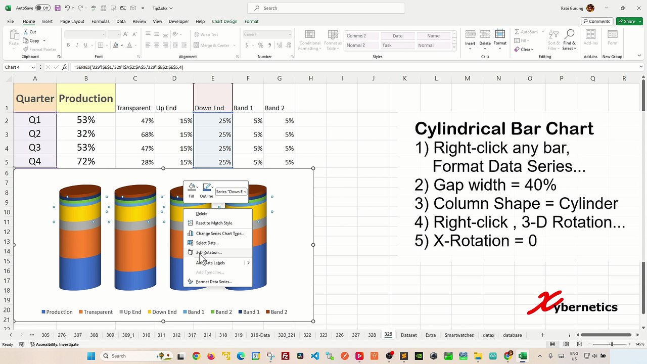 How to make Dynamic 3D Cylinder Chart in Excel - Excel Tips and Tricks