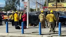 Accidente con volcadura en la calle Ayuntamiento y Blvd