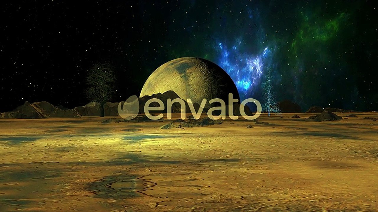 Alien Planet Landscape with Nebula