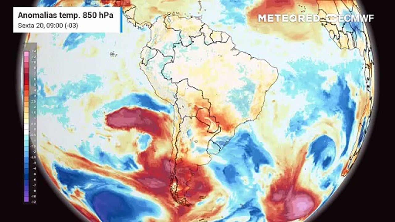 Anomalias de temperatura do ar em 850hPa
