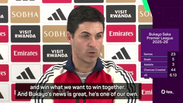 Arteta thrilled by Saka's new Arsenal contract