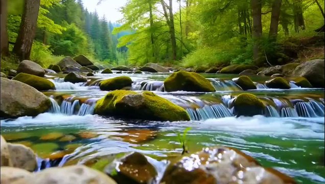 River Flow Sounds and Birds Chirping on Green Forest .ASMR SOUNDS for Relaxation