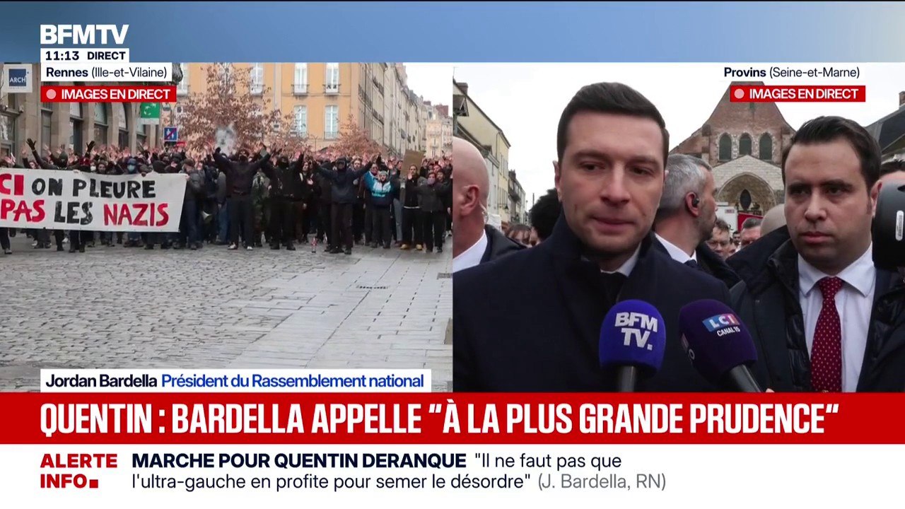 Mort de Quentin Deranque: "Au-delà de l'hommage, notre rôle est d'apporter des réponses politiques, pour bannir la violence du débat démocratique", estime Jordan Bardella