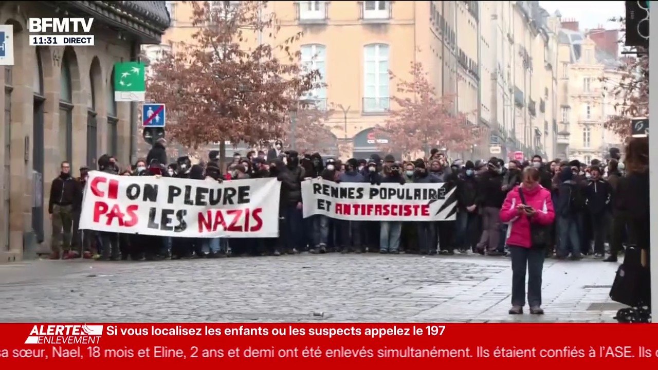 Rennes: la contre-manifestation antifa a rassemblé environ 200 personnes, qui s'opposent au rassemblement d'hommage à Quentin Deranque, organisé par des figures d'extrême droite